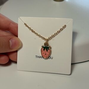 Pink strawberry charm necklace